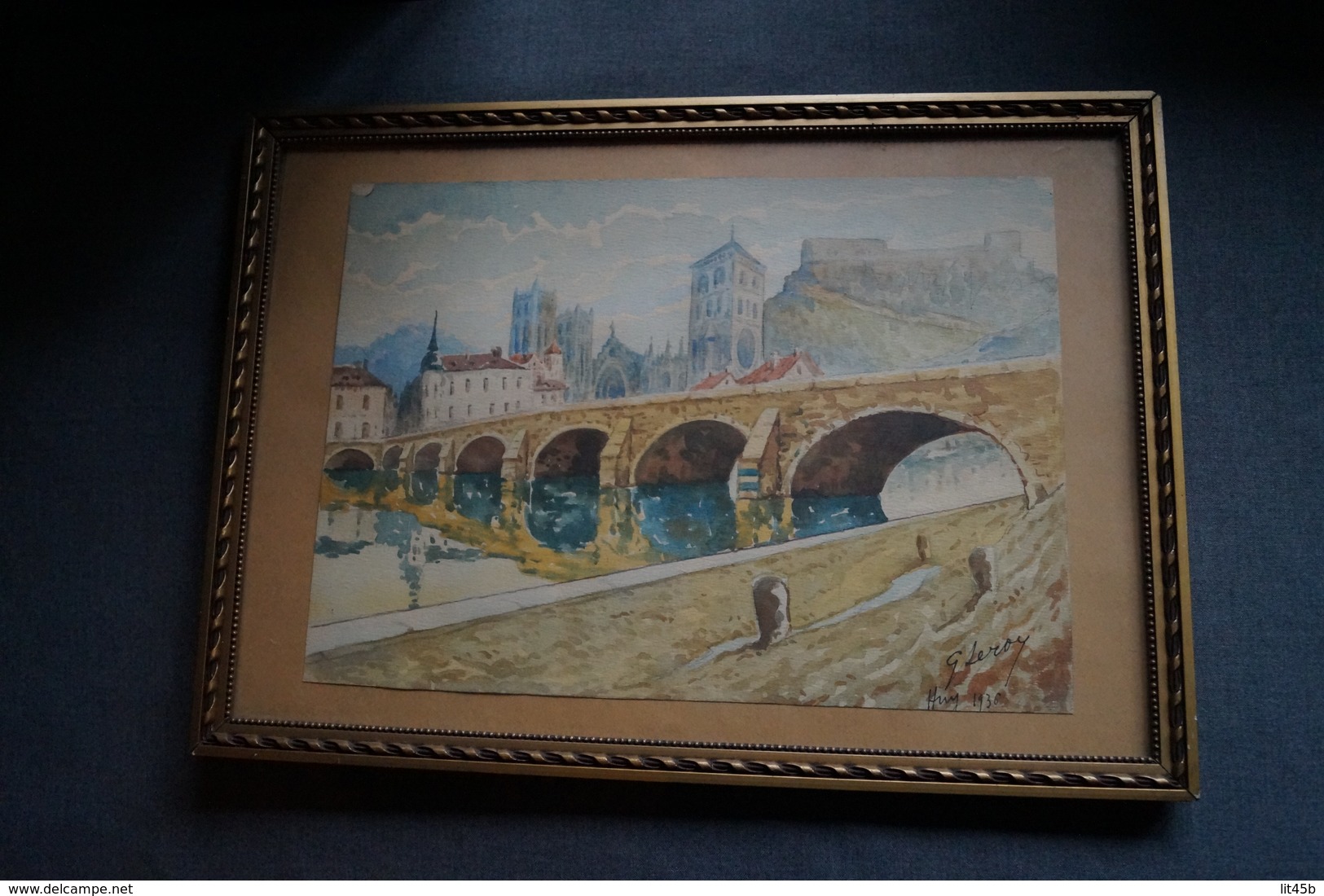 Huy,très Belle Aquarelle De 1936,signé Leroy,superbe état,originale,51 Cm. Sur 36 Cm. - Watercolours