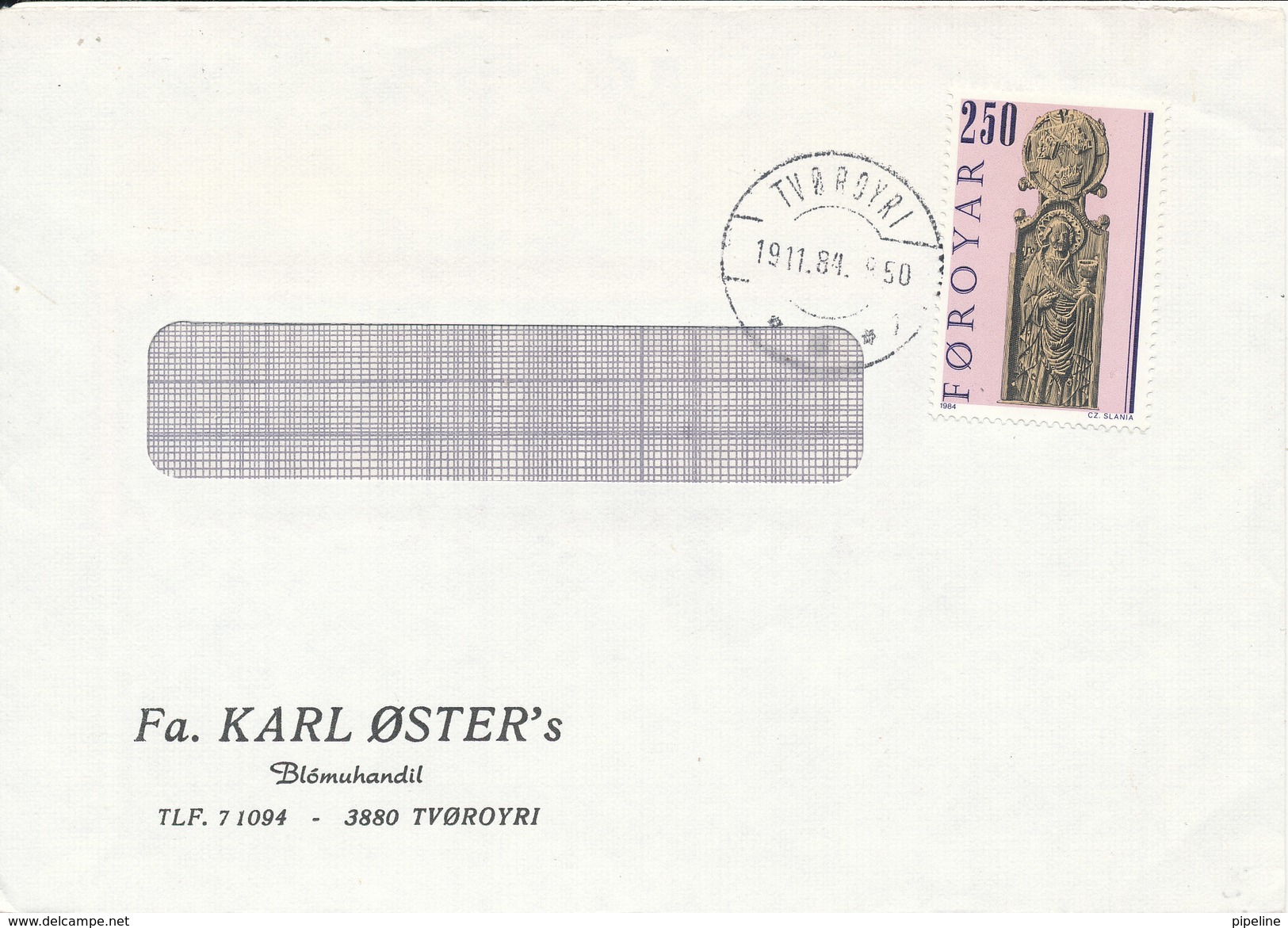 Faroe Islands Cover Tvöroyri 19-11-1984 Single Franked - Faroe Islands