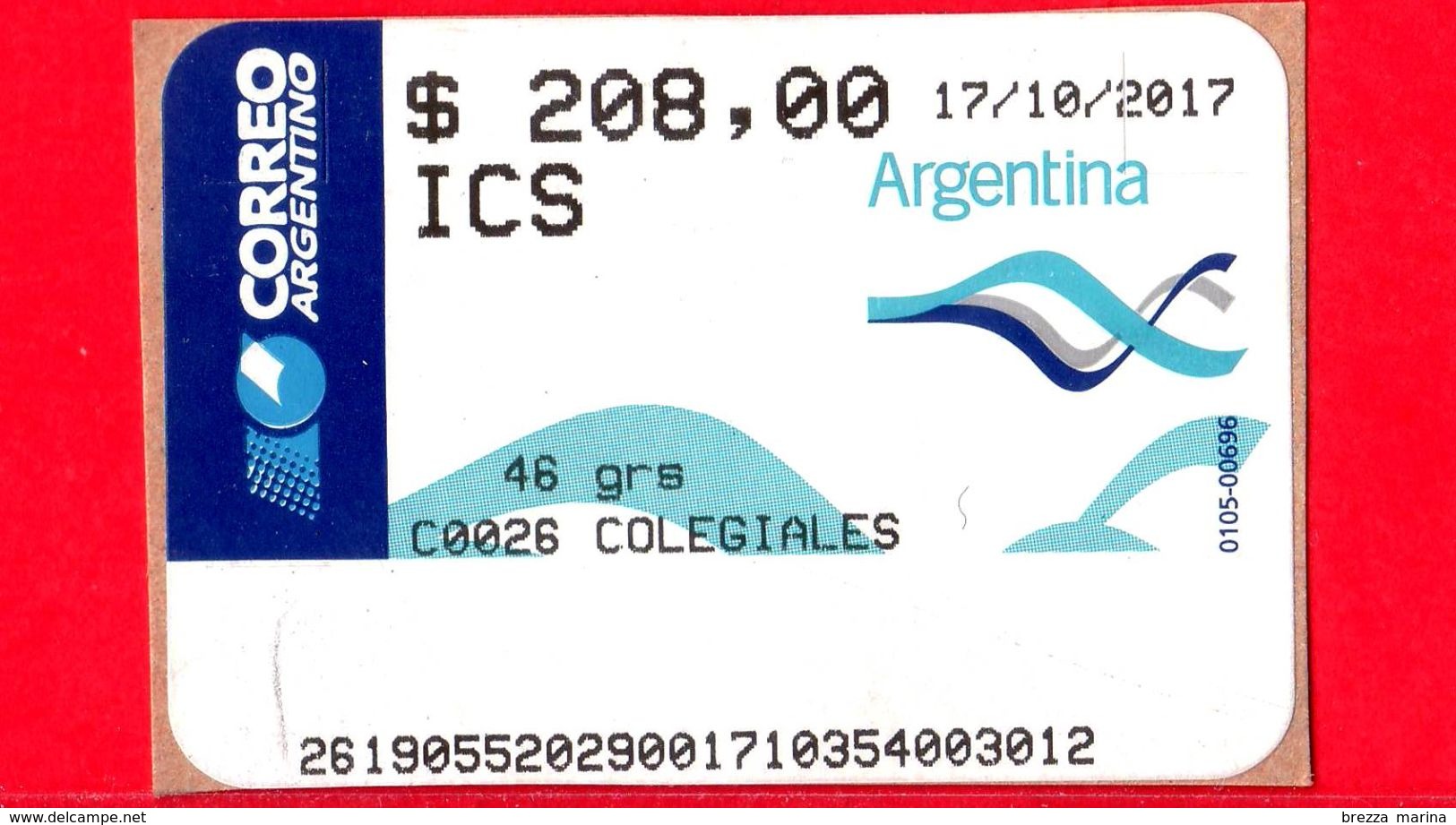 ARGENTINA - Usato - 2017 - ATM - Correo Argentino - Colegiales - 208.00 - Franking Labels