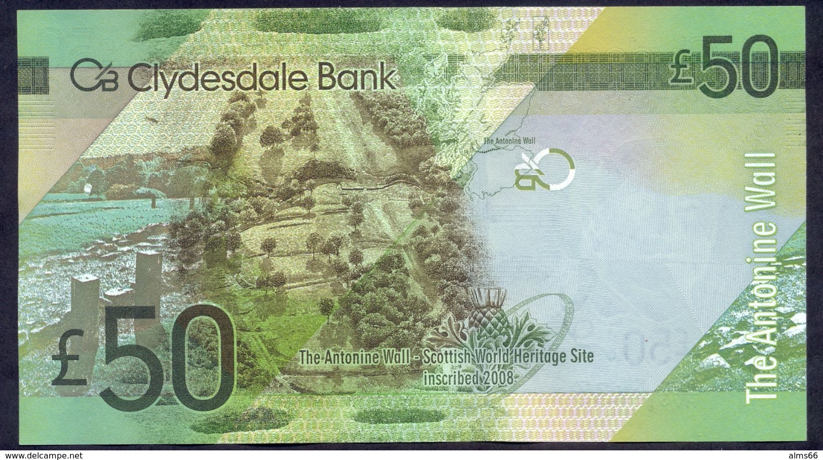 UK Scotland 50 Pounds 2015 UNC Clydesdale Bank Rare - 50 Pond