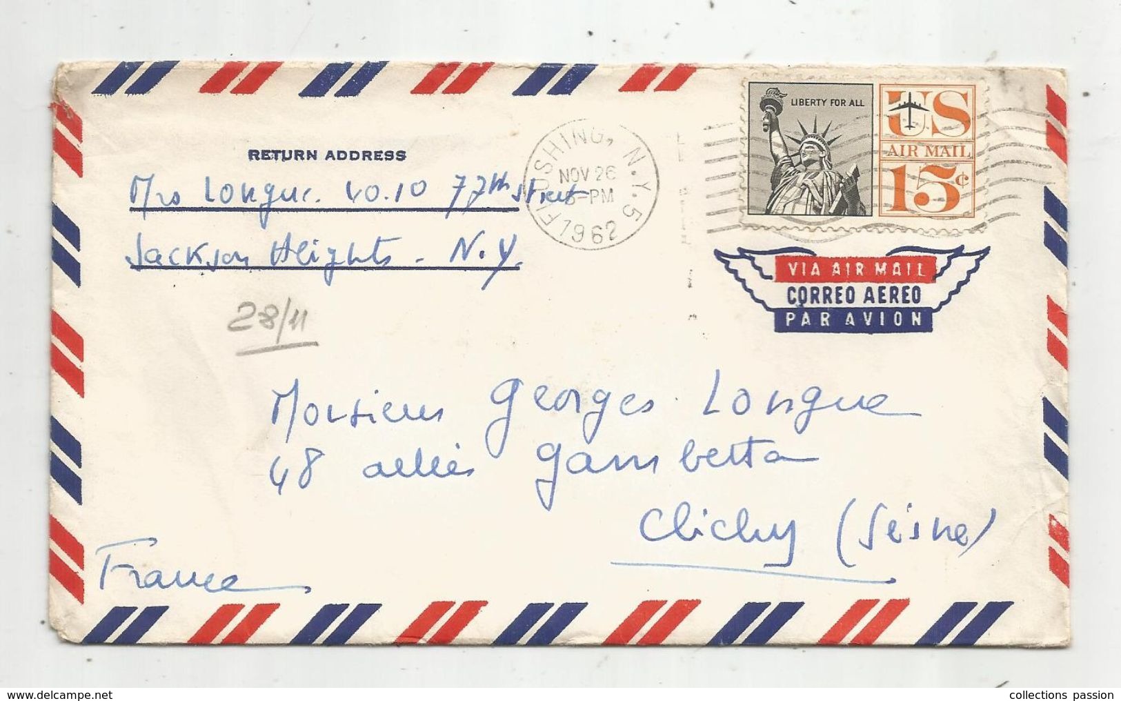 Lettre , 1962 , Etats Unis , N.Y.5 , FLUSHING - Storia Postale