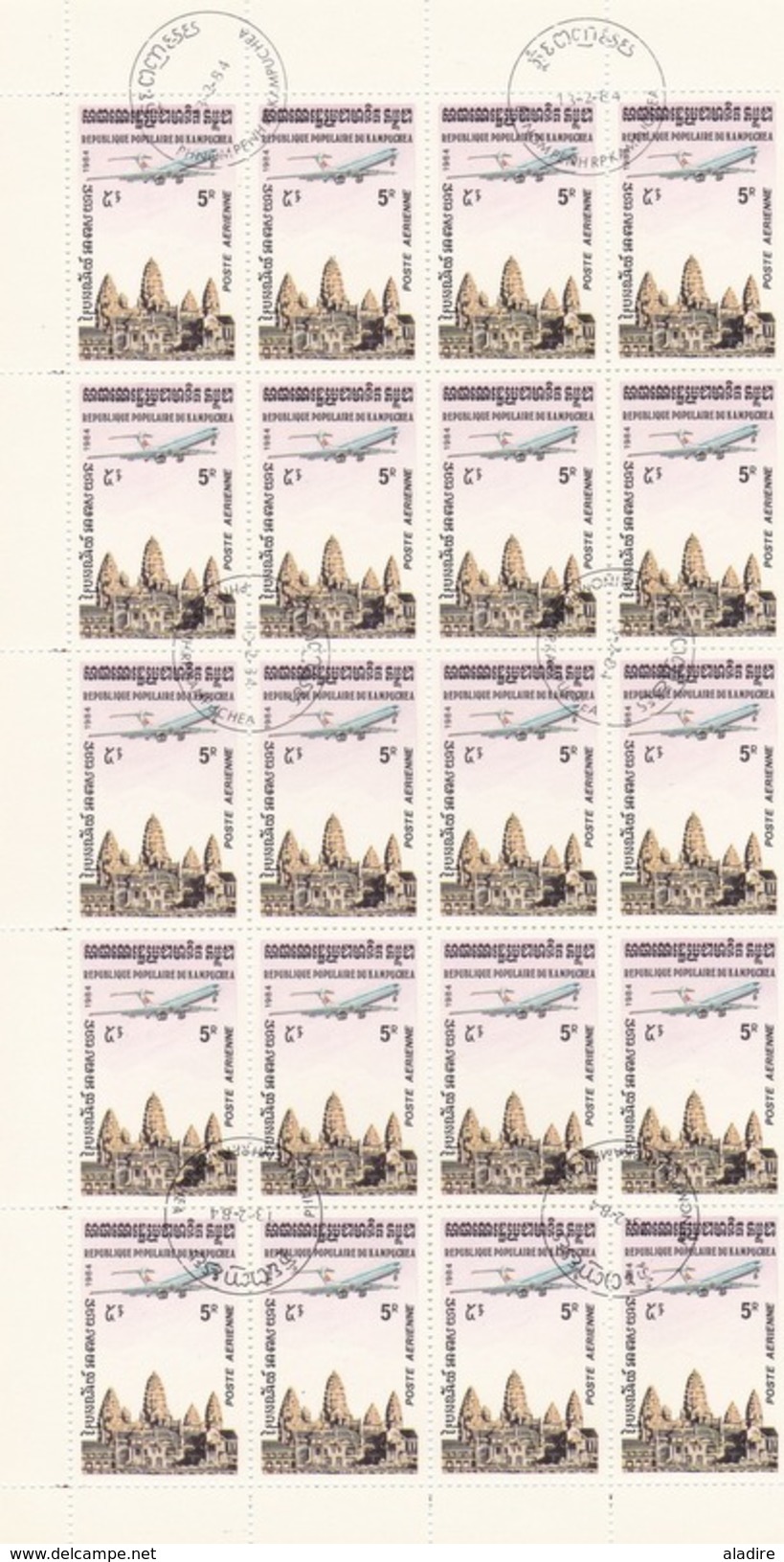 1984  Cambodge Kampuchea - YT PA 32/35 - Série Complète En Blocs De 20 - Avion Survolant Les Ruines D'Angkor, 80 Timbres - Airplanes