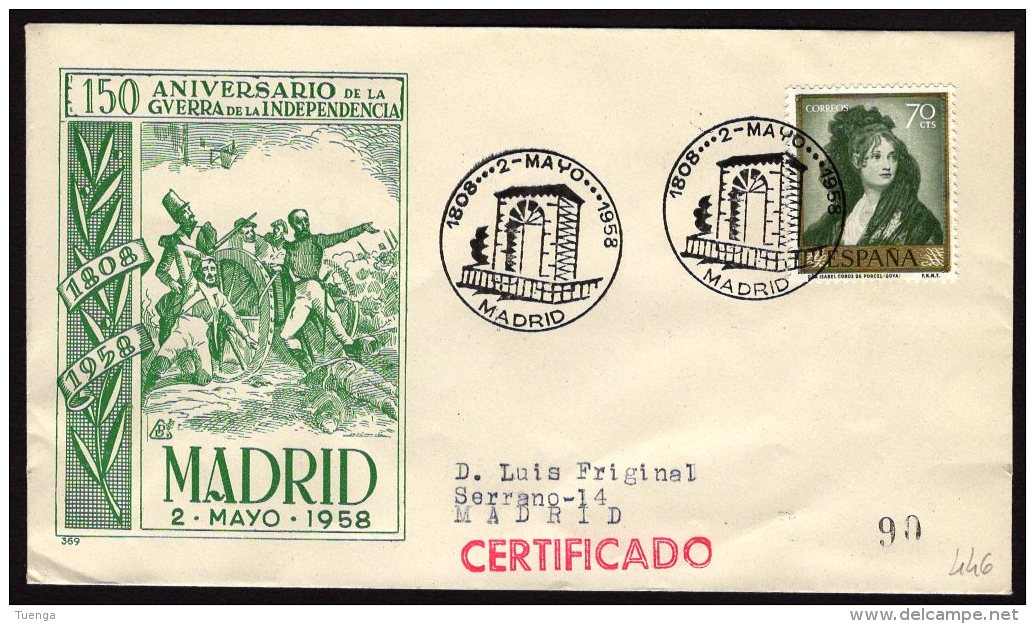 Espa&ntilde;a 1958 SOBRE - Matasello Especial. 150 Aniversario Guerra De La Independencia. MADRID - Covers & Documents