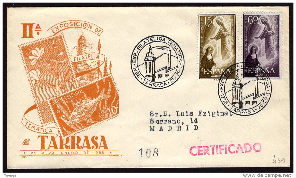 Espa&ntilde;a 1958 SOBRE - Matasello Especial. II Exposición De Filatelia Temática. TARRASA - Covers & Documents