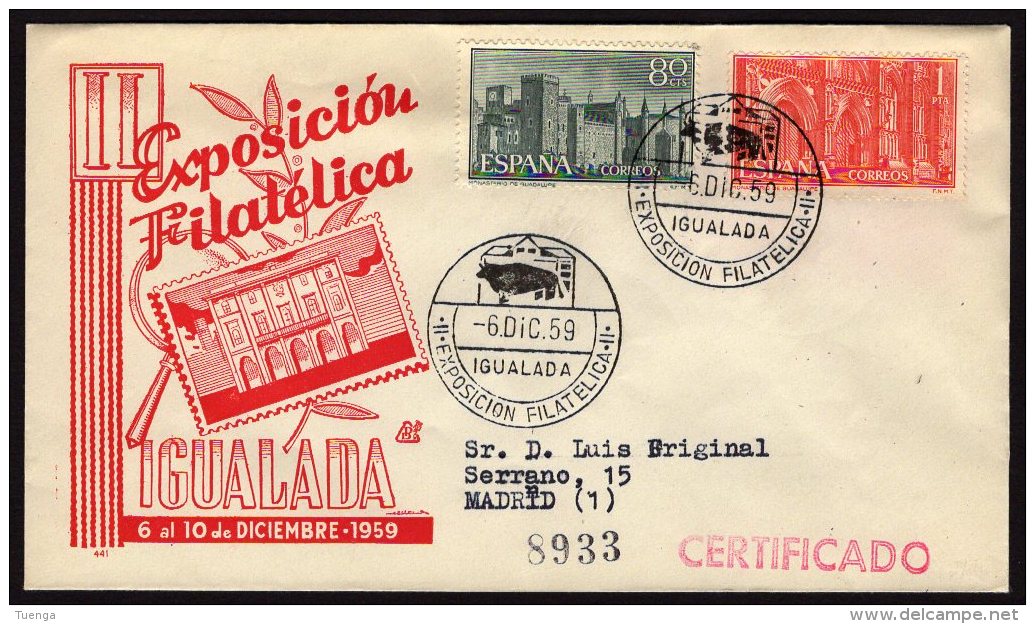 Espa&ntilde;a 1959 SOBRE - Matasello Especial. II Exposición Filatélica. IGUALADA - Cartas & Documentos