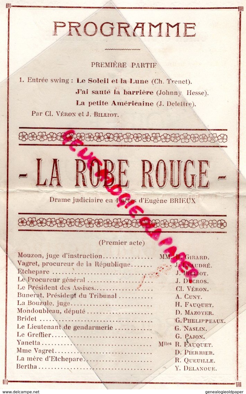 45-LA FERTE SAINT AUBIN- PROGRAMME SOIREES RECREATIVES   1945-LA ROBE ROUGE-LES BOULINGRIN-IMPRIMERIE DUCREUX - Programme