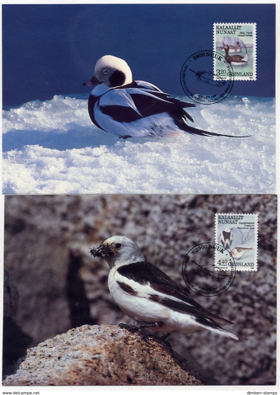 GREENLAND 1989 Birds III.on Maximum Cards.  Michel 191-94 - Maximum Cards