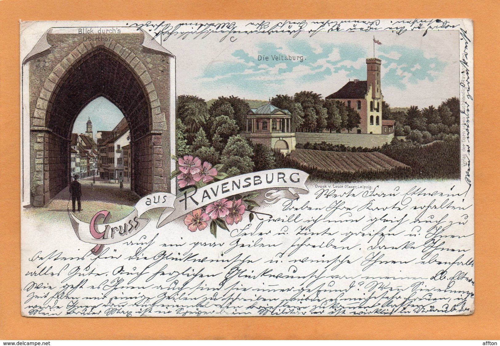 Gruss Aus Ravensburg Germany 1898 Postcard - Ravensburg