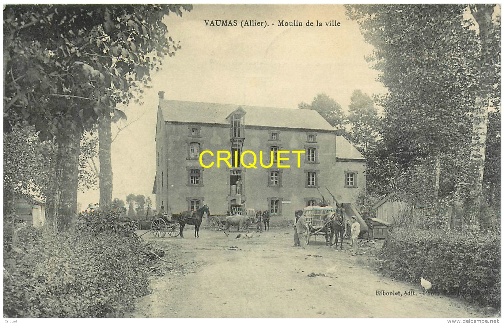 03 Vaumas, Le Moulin De La Ville, Animée, Charrettes...., Belle Carte Affranchie 1909 - Autres & Non Classés