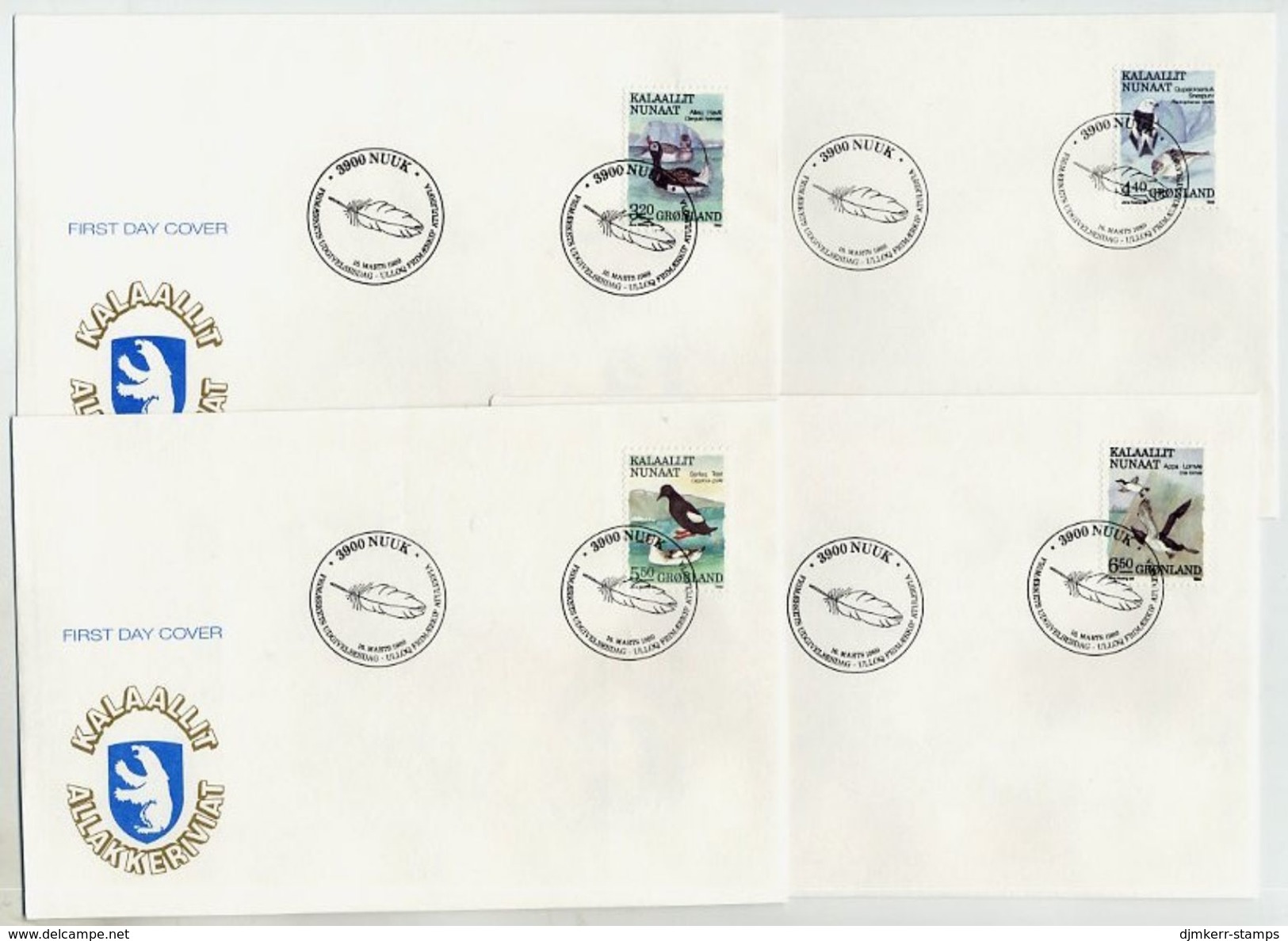 GREENLAND 1989 Birds III On FDCs .  Michel  191-94 - FDC