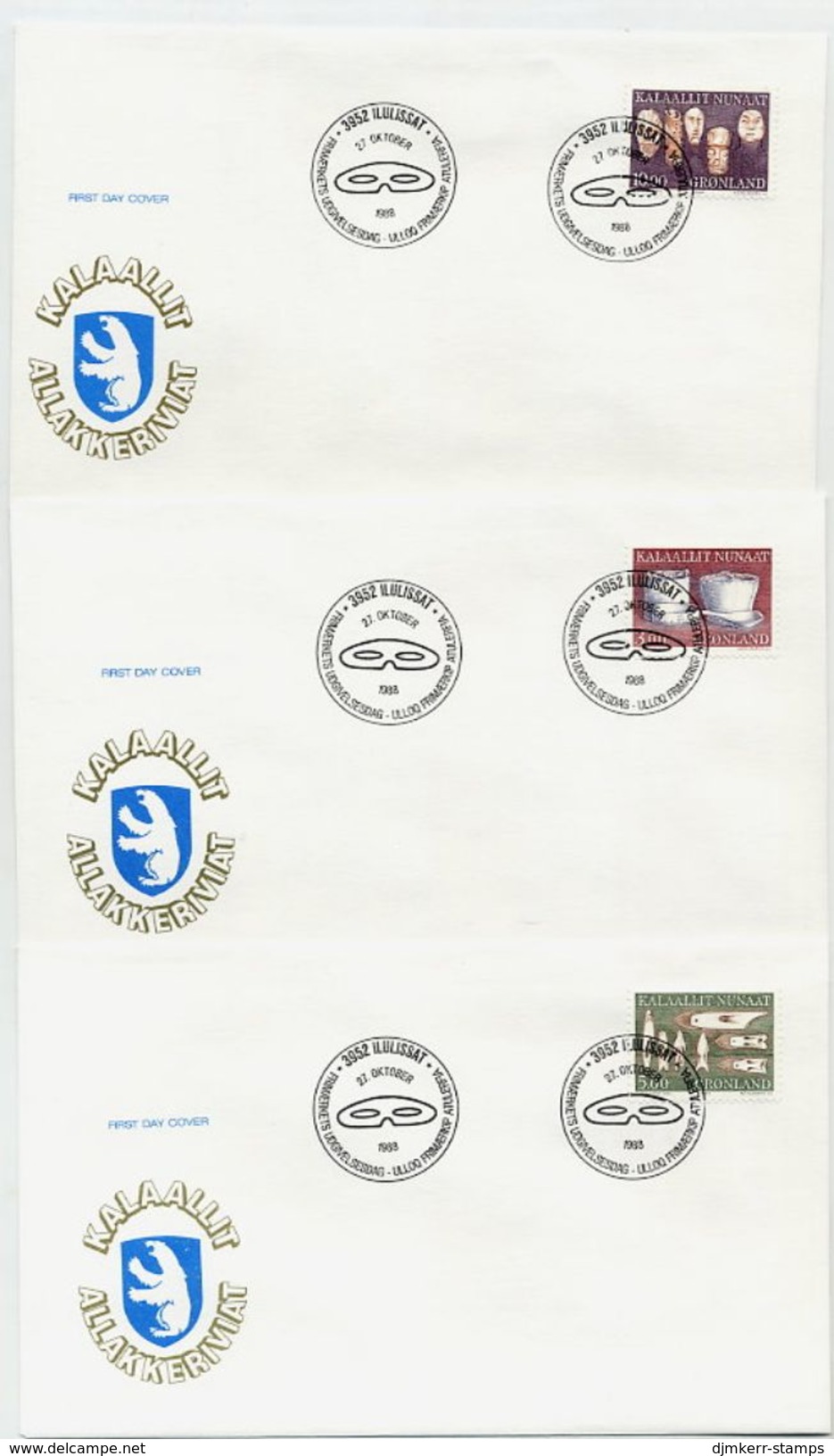 GREENLAND 1988 Cultural Artefacts III. On FDCs .  Michel  186-88 - FDC