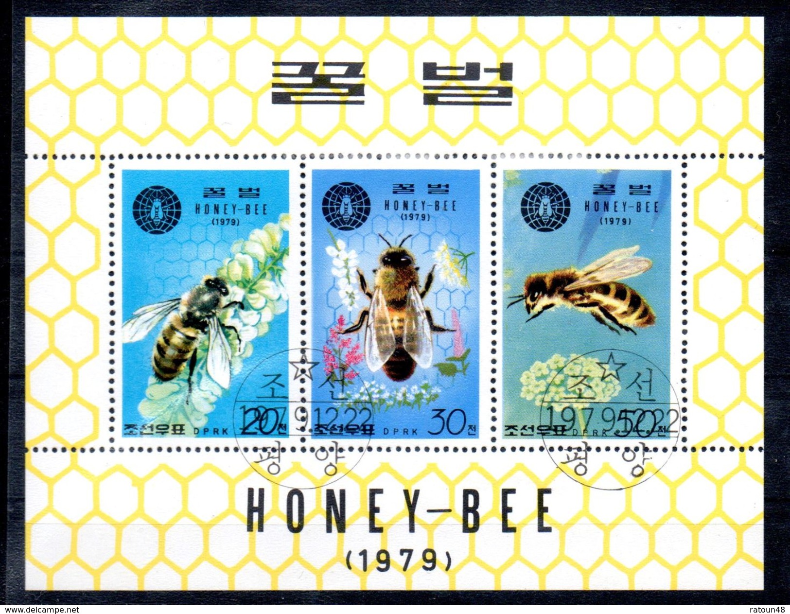 Série De 3 Timbres En Feuillet  -Abeilles - N° 1563H à 1563K - Oblitérés - Corée Du Nord - Abeilles