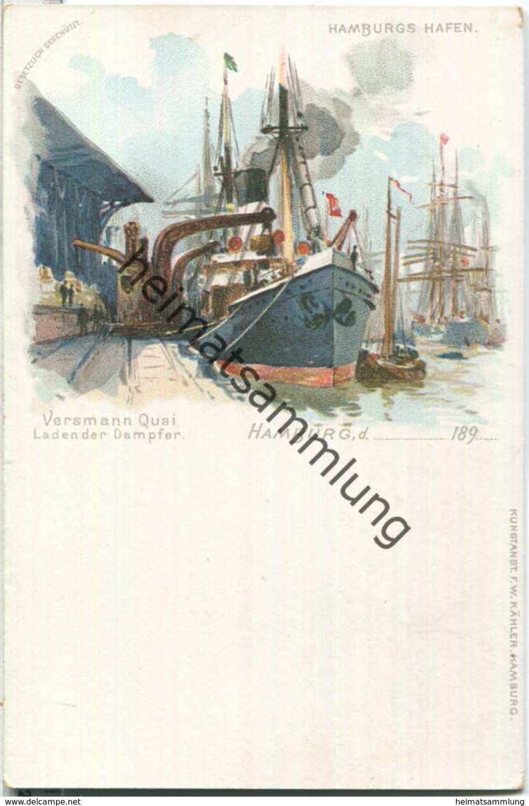 Hamburg - Hafen - Versmann Quai - Künstler-Ansichtskarte - Verlag F. W. Kähler Hamburg - Mitte