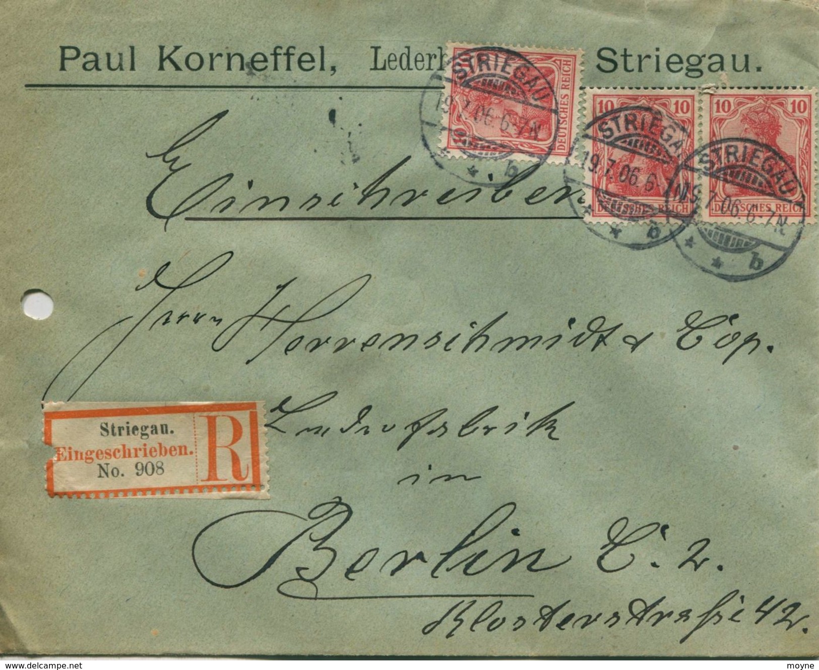 ENV 12 Allemagne - EMPFOHLENER BRIEF- LETTRE RECOMMANDEE   GORLITZ à  BERLIN   13/07/.1906 - 3 Timbres 10 D.R - Rouges - Sonstige & Ohne Zuordnung