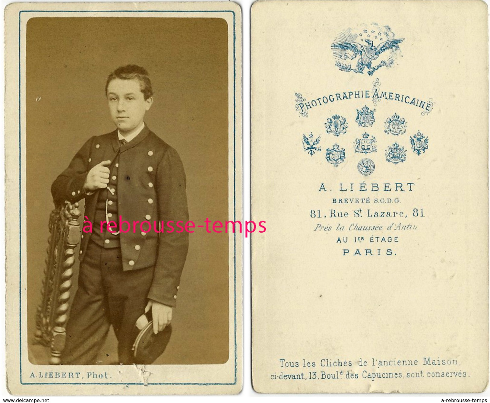 CDV Collégien En Uniforme-photographie Américaine A. Liébert à Paris - Oud (voor 1900)