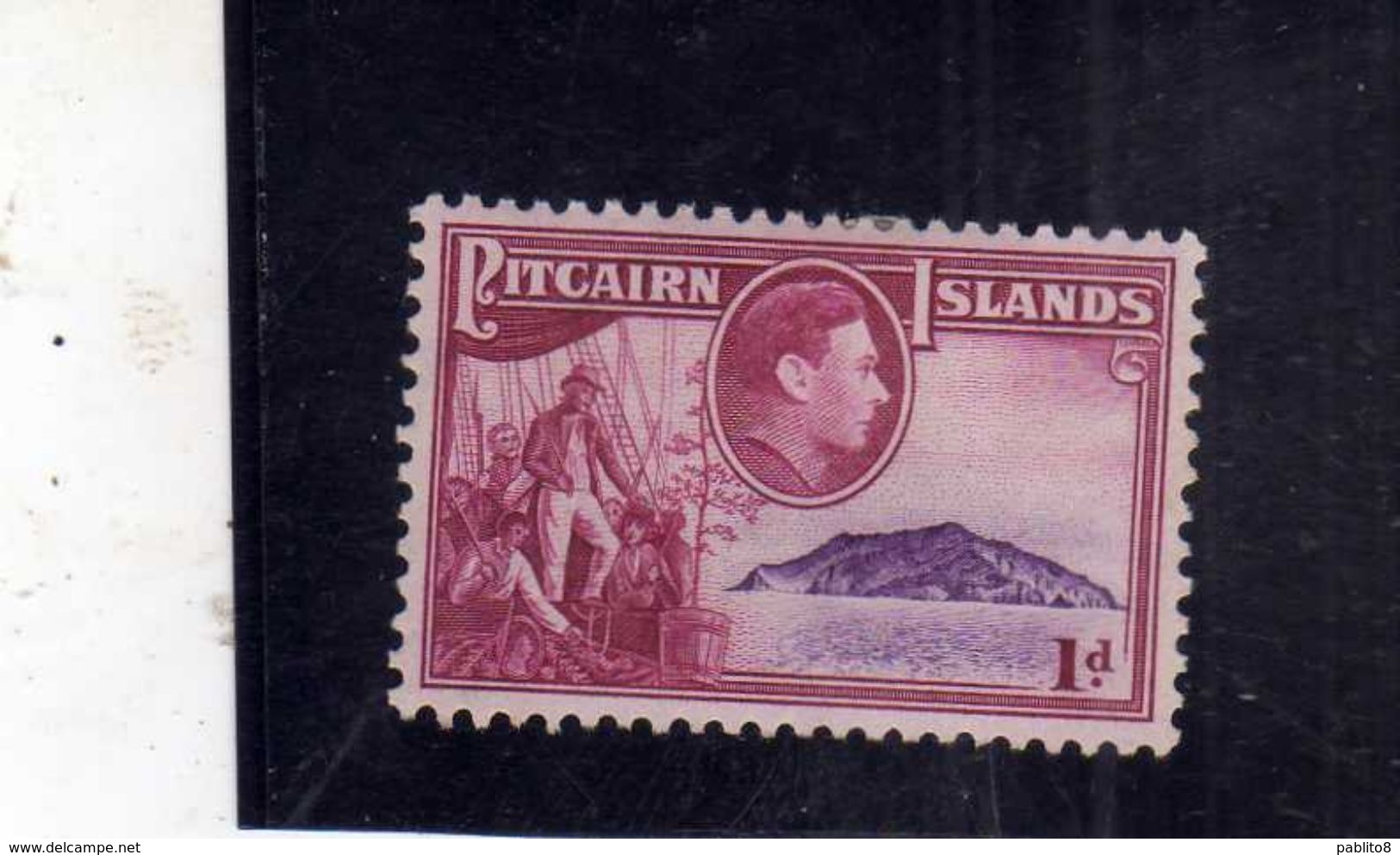 PITCAIRN ISLANDS ISOLE 1940 1951 Fletcher Christian With Crew And Coast EQUIPAGGIO E COSTA PENNY 1p MH - Pitcairninsel