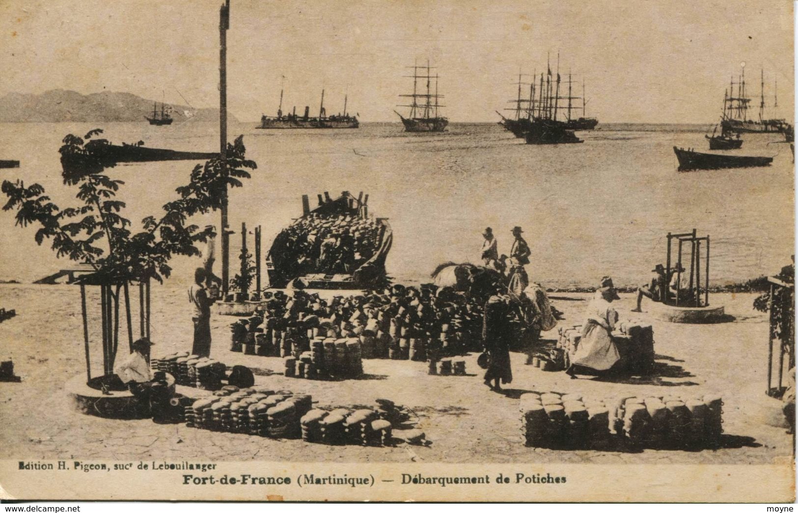 13742 -  MARTINIQUE  -   FORT  De  FRANCE  : DEBARQUEMENT  DES  POTICHES SUR LA PLAGE ,  BATEAUX DANS LA RADE ... - Fort De France