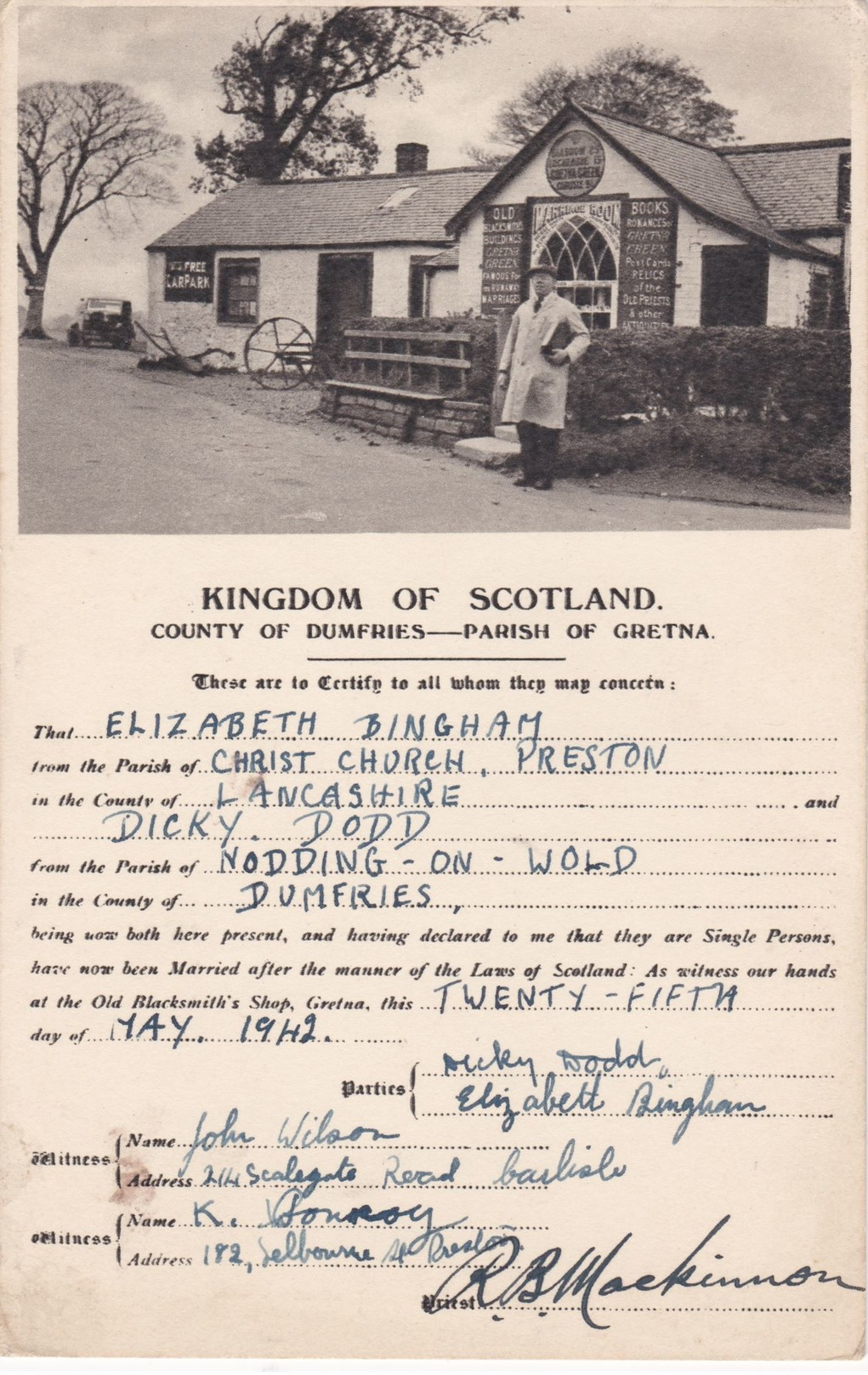 Vintage Postcard.Kingdom Of Scotland.Gretna Green.Marraige Card. - History