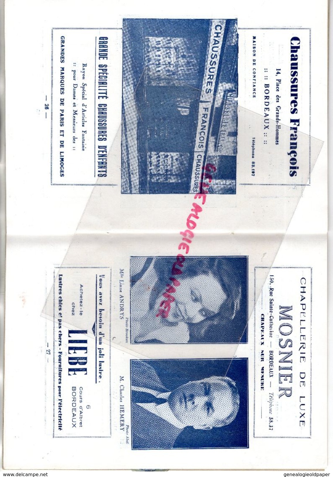 33- BORDEAUX- PROGRAMME THEATRE TRIANON SAISON 1932-33-A.CAZAUBON LE BOUSCAT-UNIVERSAL HOTEL-DARCY-CASTERA-LOUIS LEGER