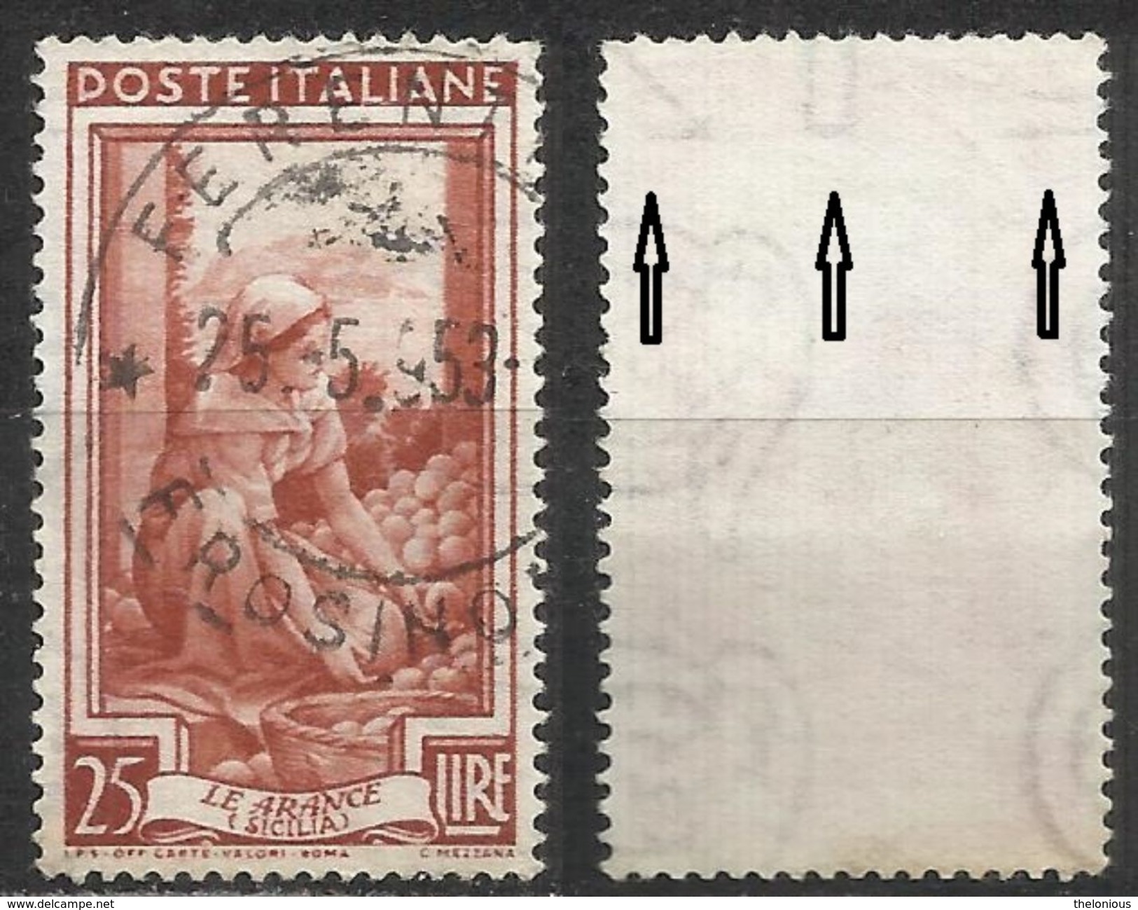 Filigrana Lettere Alta 7/10 - 25 Lire Ruota 3° DB Italia Al Lavoro - 1946-60: Usati