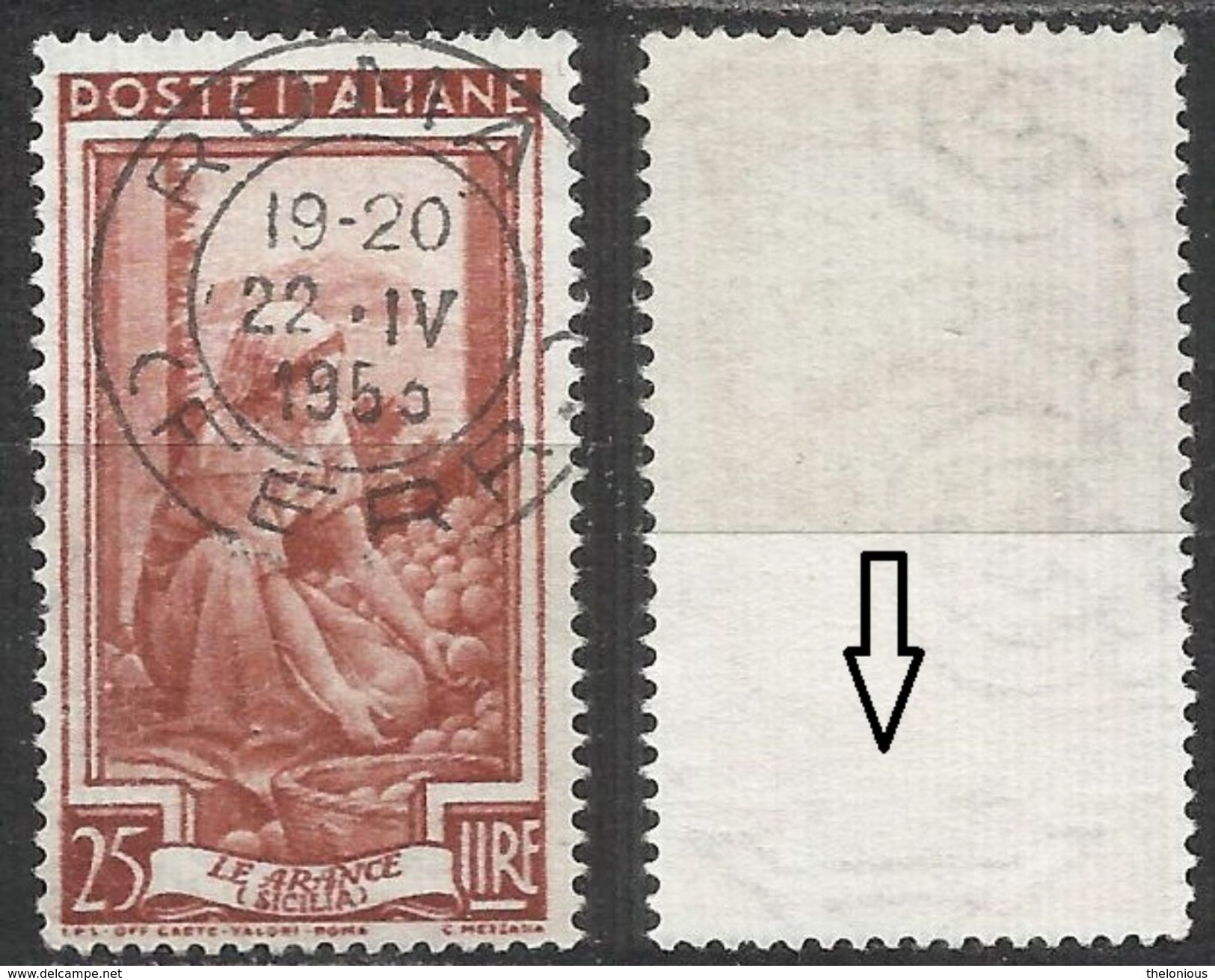 Filigrana Lettere Bassa 7/10 - 25 Lire Ruota 3° DA Italia Al Lavoro - 1946-60: Usati