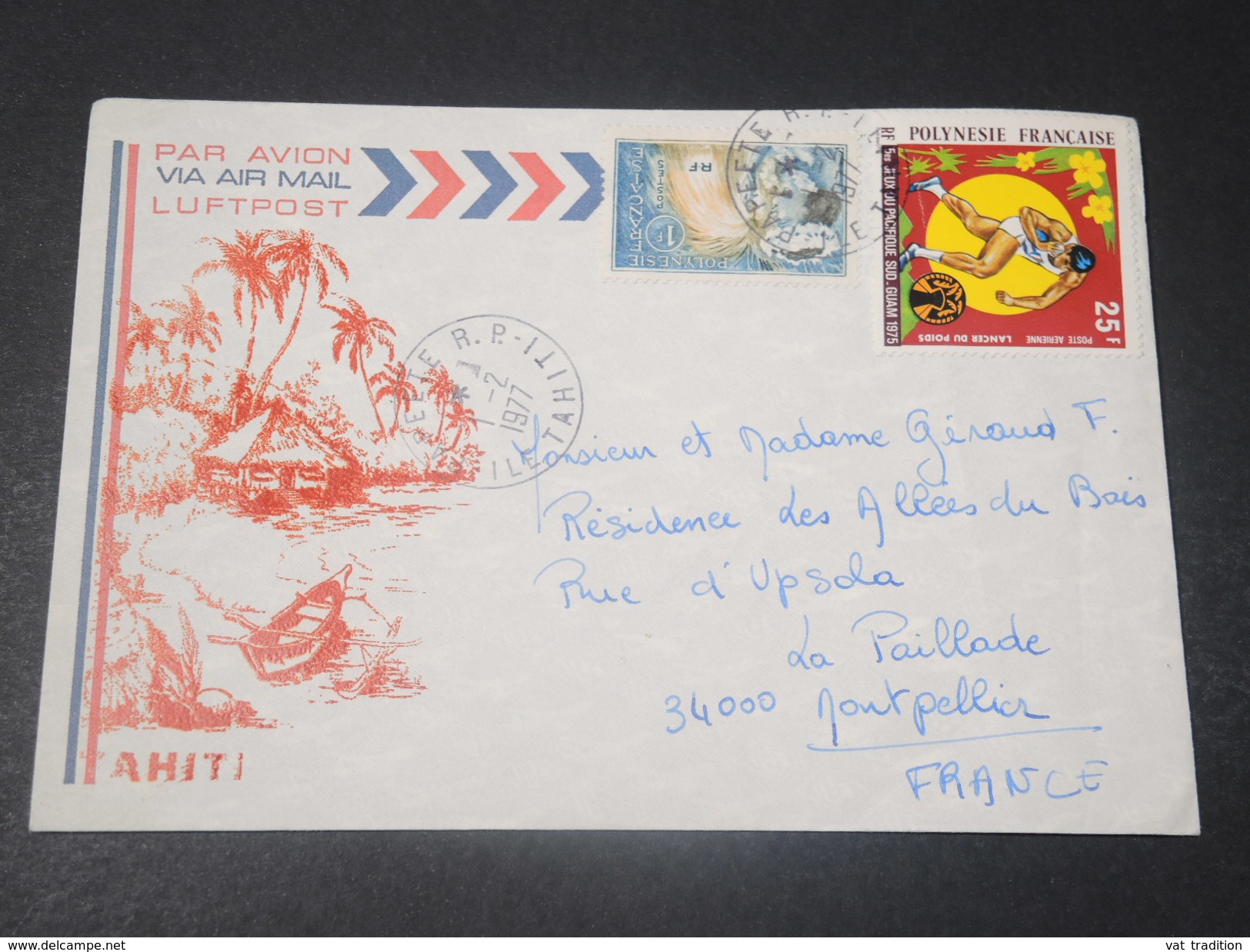 POLYNÉSIE - Enveloppe Illustrée De Papeete Pour La France En 1977 , Affranchissement Plaisant - L 10683 - Covers & Documents