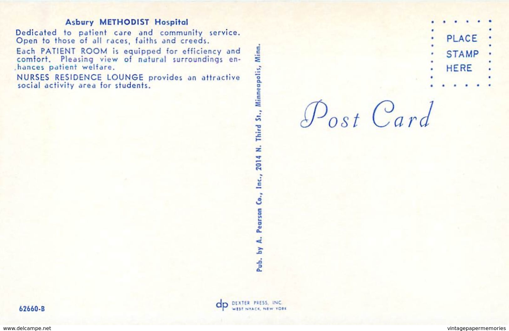 275745-Minnesota, Minneapolis, Asbury Methodist Hospital, Multi-View Scenes, A Pearson By Dexter Press No 62660-B - Minneapolis