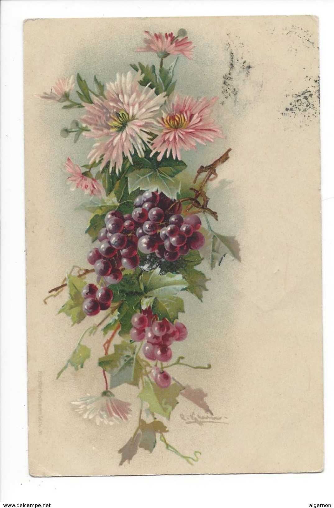 18837-  Branche Fleurs Et Raisins Par Klein - Klein, Catharina