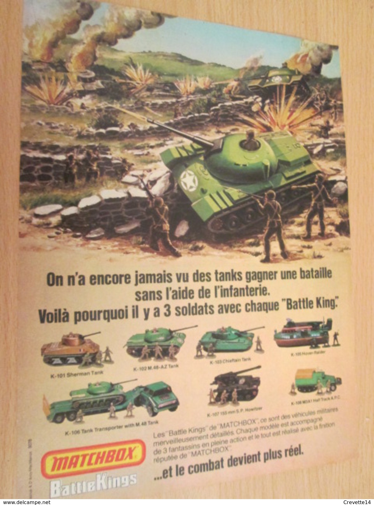 Page De Revue Des Années 70/80 : PUBLICITE  MATCHBOX CHARS MODELES REDUITS SERIE BATTLE KINGS  Format  PAGE A4 - Chars