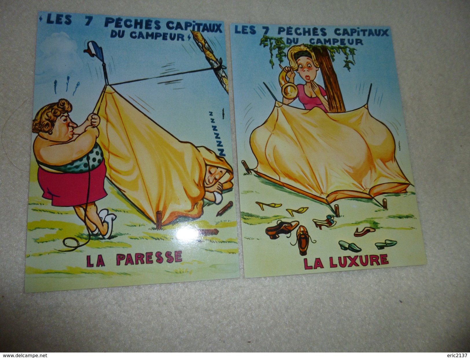 2 ILLUSTRATIONS LES 7 PECHES CAPITAUX DU CAMPEUR ..LA PARESSE ET LA LUXURE..SIGNE CABROL ? - Humour