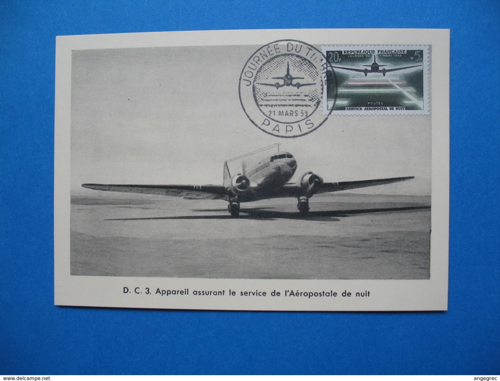 Carte Maximum N° 1196   Journée Du Timbre Et 20 ème Anniversaire Du Service Aéropostal De Nuit    1959 - 1950-1959