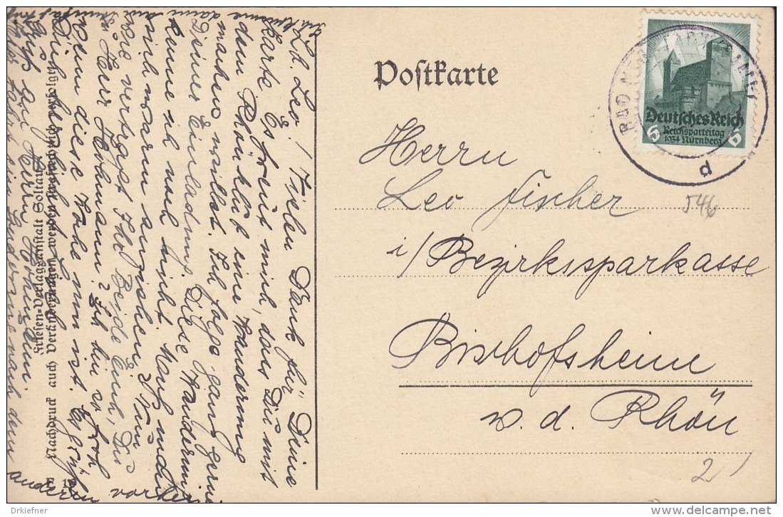 DR 546 EF  Auf Ansichtskarte: Gedicht "Mein Junge" Von Fischer-Friesenhausen Mit Stempel: Bad Neustadt Saale 1934 - Briefe U. Dokumente