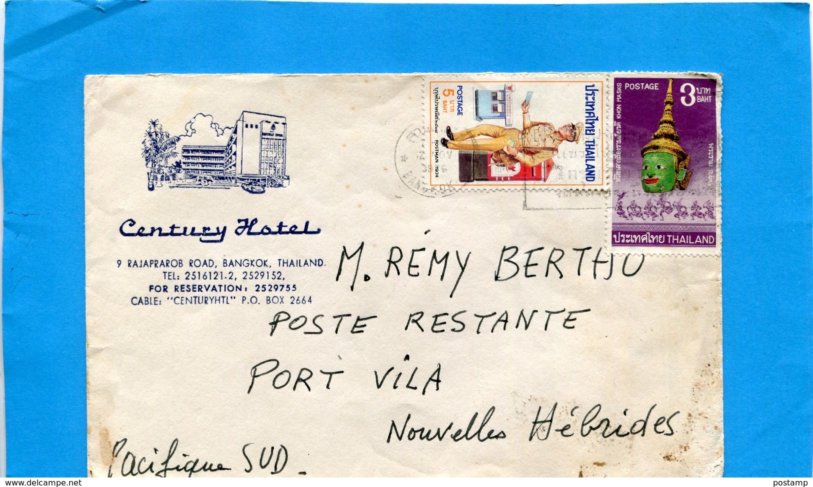 Marcophilie-lettre -THAÏLANDE->nouvelles Hébtides--cad-Bangkok-1976 -2-stamps N°791-postmam-facteur+danse - Thailand