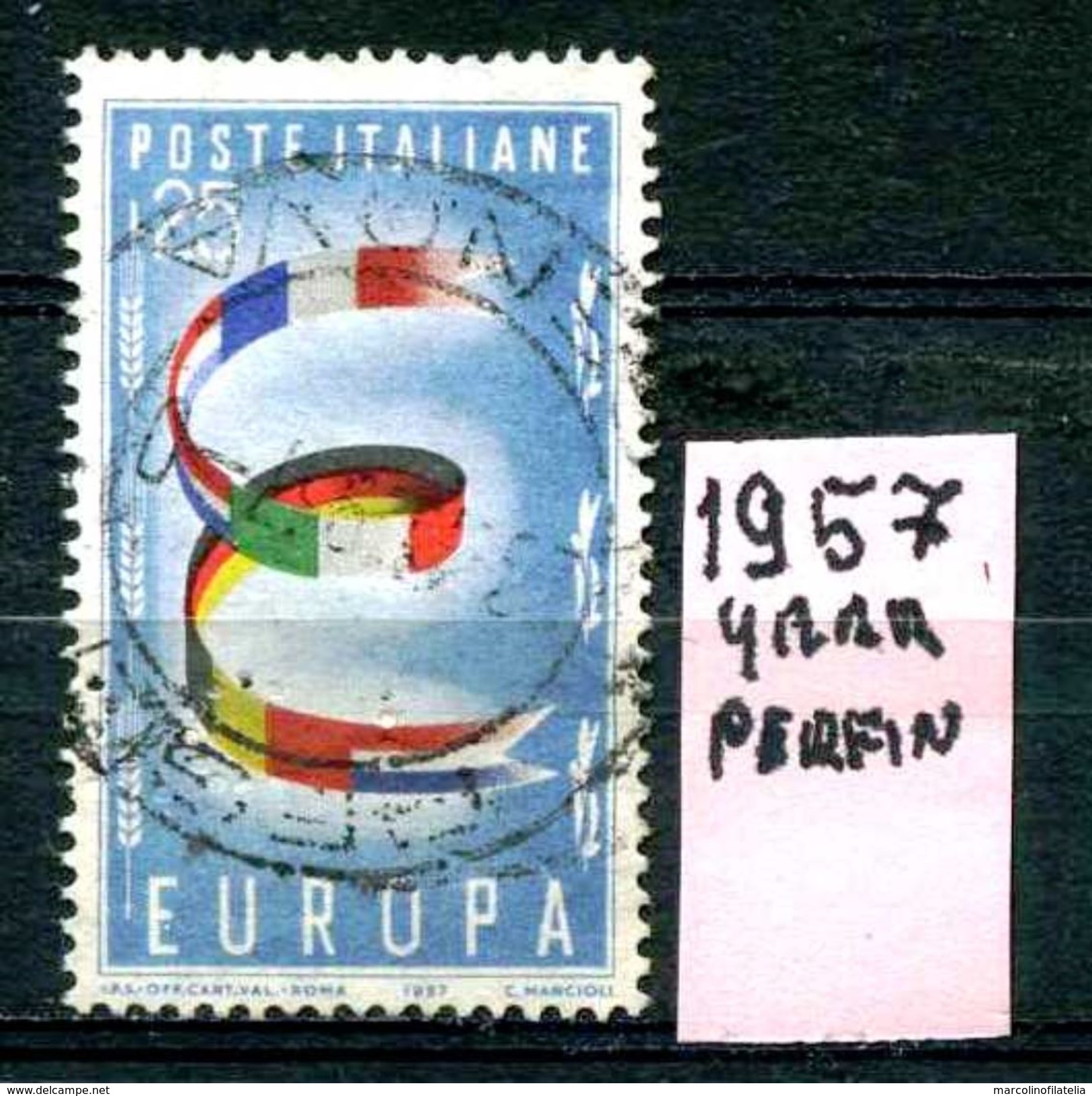 ITALIA - REPUBBLICA - Year 1957 - PERFIN - Usato - Used - Utilisè - Gebraucht. - 1946-60: Usati