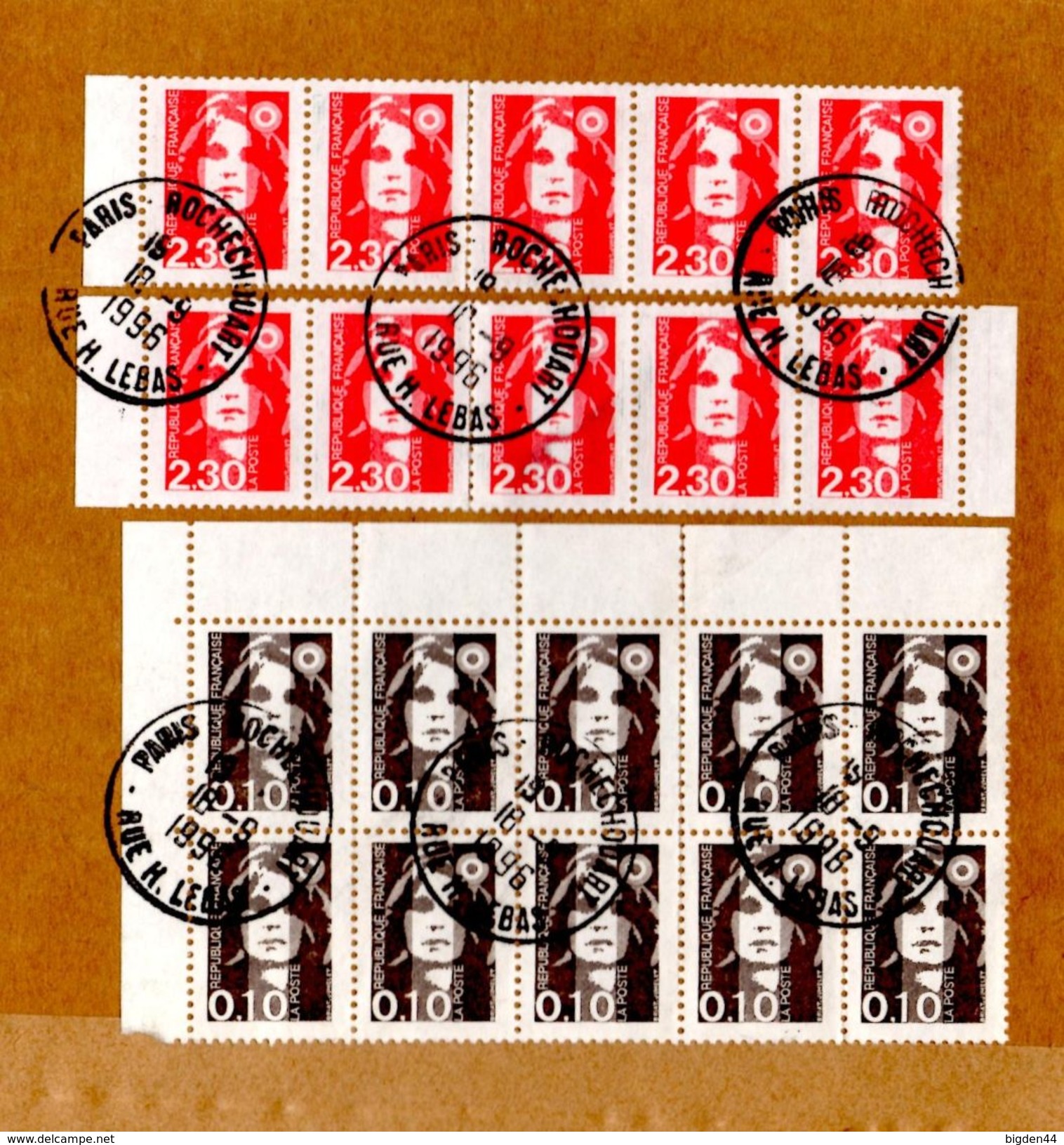 Fragment Sur Carton_ Marianne Bicentenaire (18.09.1996)_ Bloc De 10 C Sans Bandes De Phosphore-blocs De 2,30 Ff Normal - Used Stamps