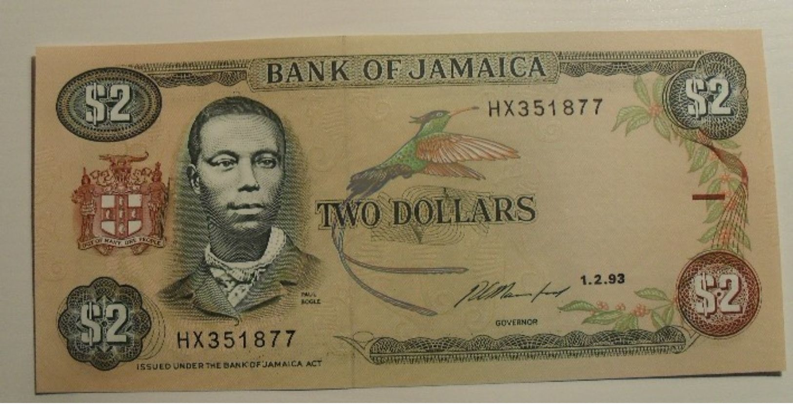 1993 - Jamaique - Jamaica - TWO DOLLARS - 1.2.93 - HX351877 - Jamaica