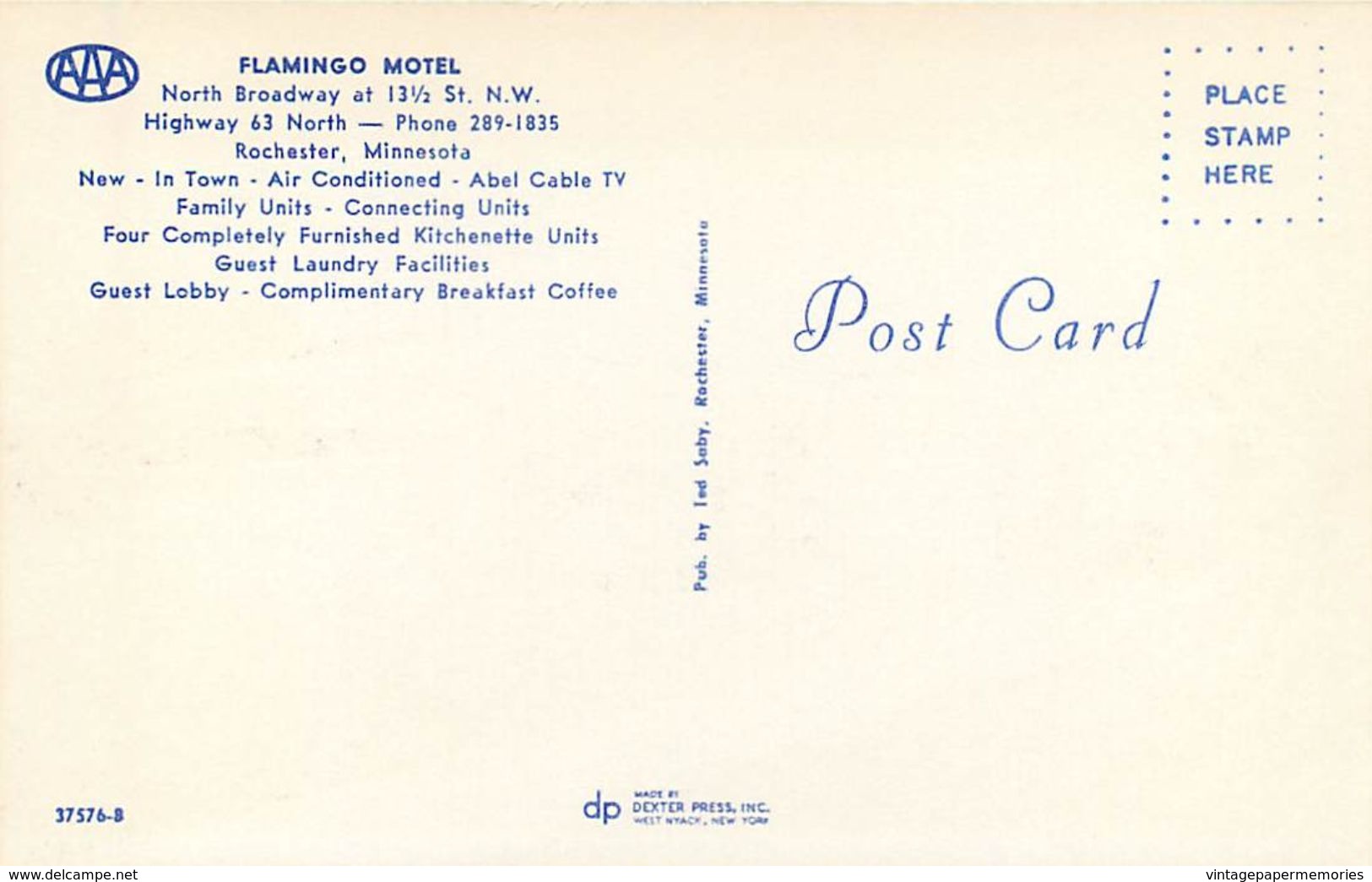 275863-Minnesota, Rochester, Flamingo Motel, Ted Saby Dexter Press No 37576-B - Rochester