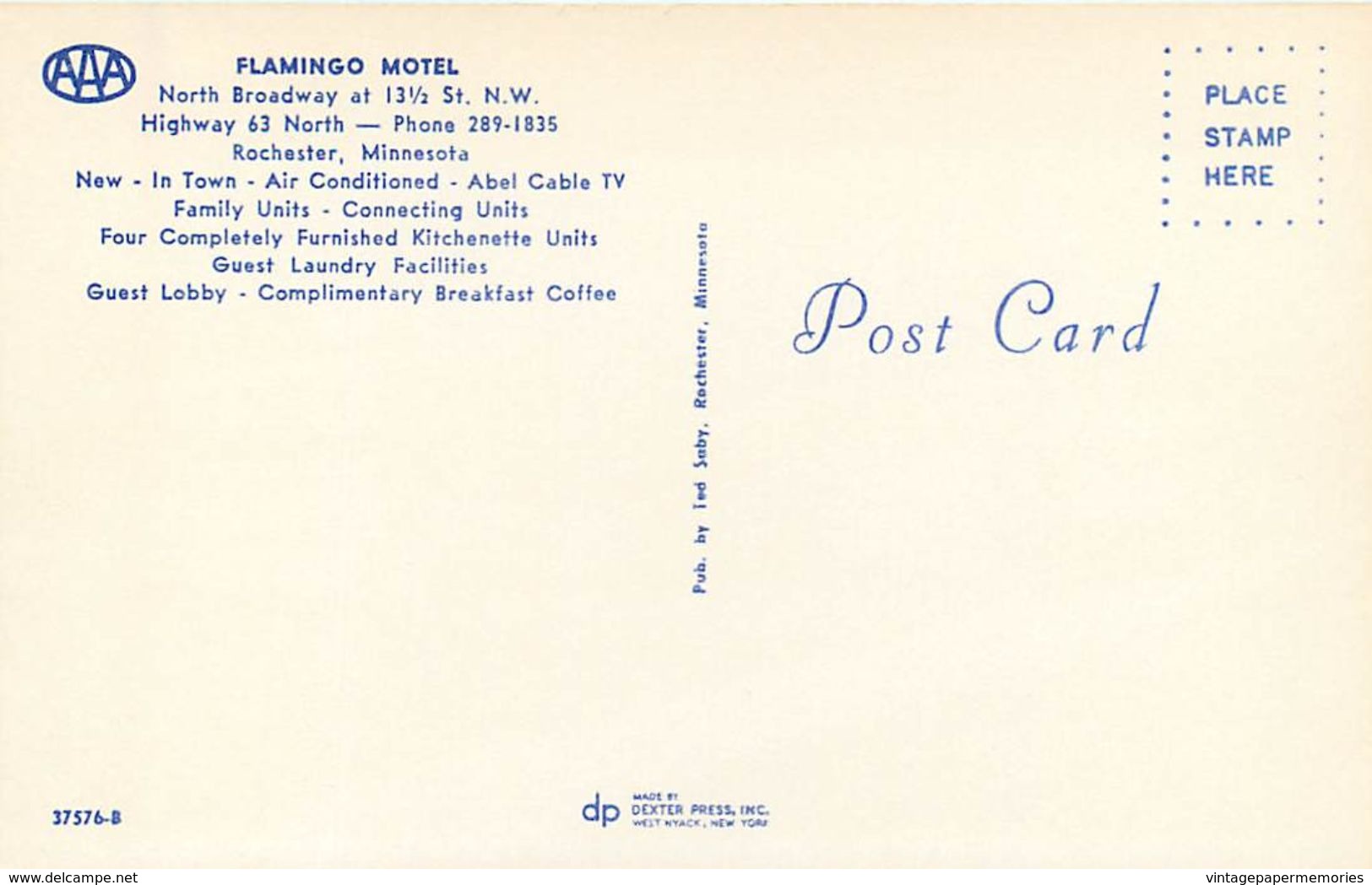 275865-Minnesota, Rochester, Flamingo Motel, Ted Saby Dexter Press No 37576-B - Rochester