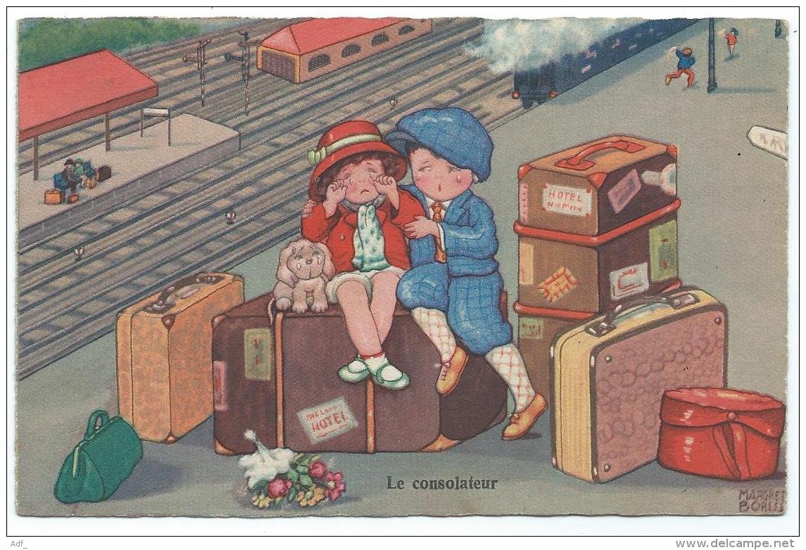 CPSM MARGRET BORISS, LE CONSOLATEUR, COUPLE, BAGAGES, QUAI DE GARE, DESSIN ILLUSTRATION - Boriss, Margret