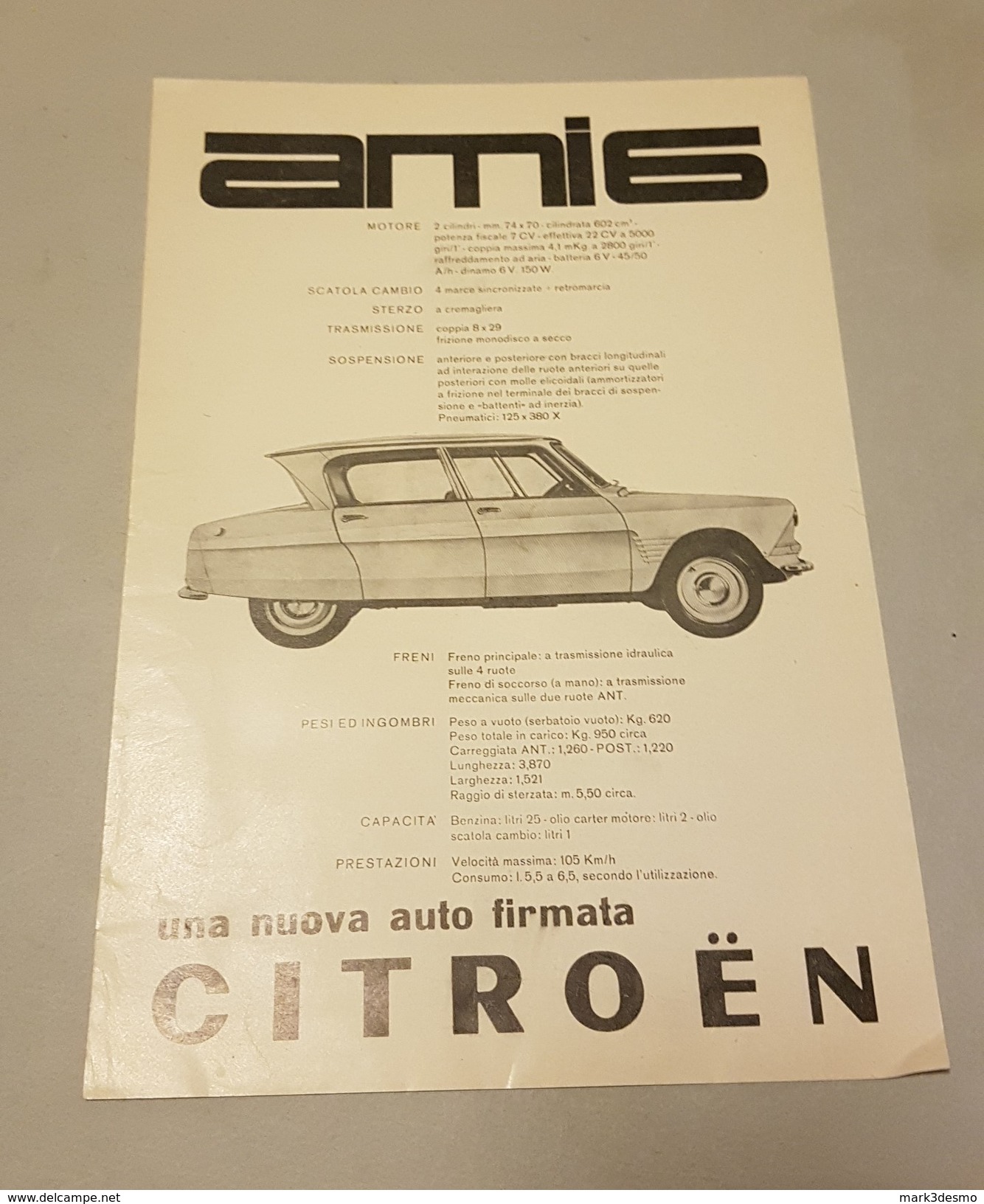 Citroën AMI 6 1961 Depliant Brochure Italiano - Publicités