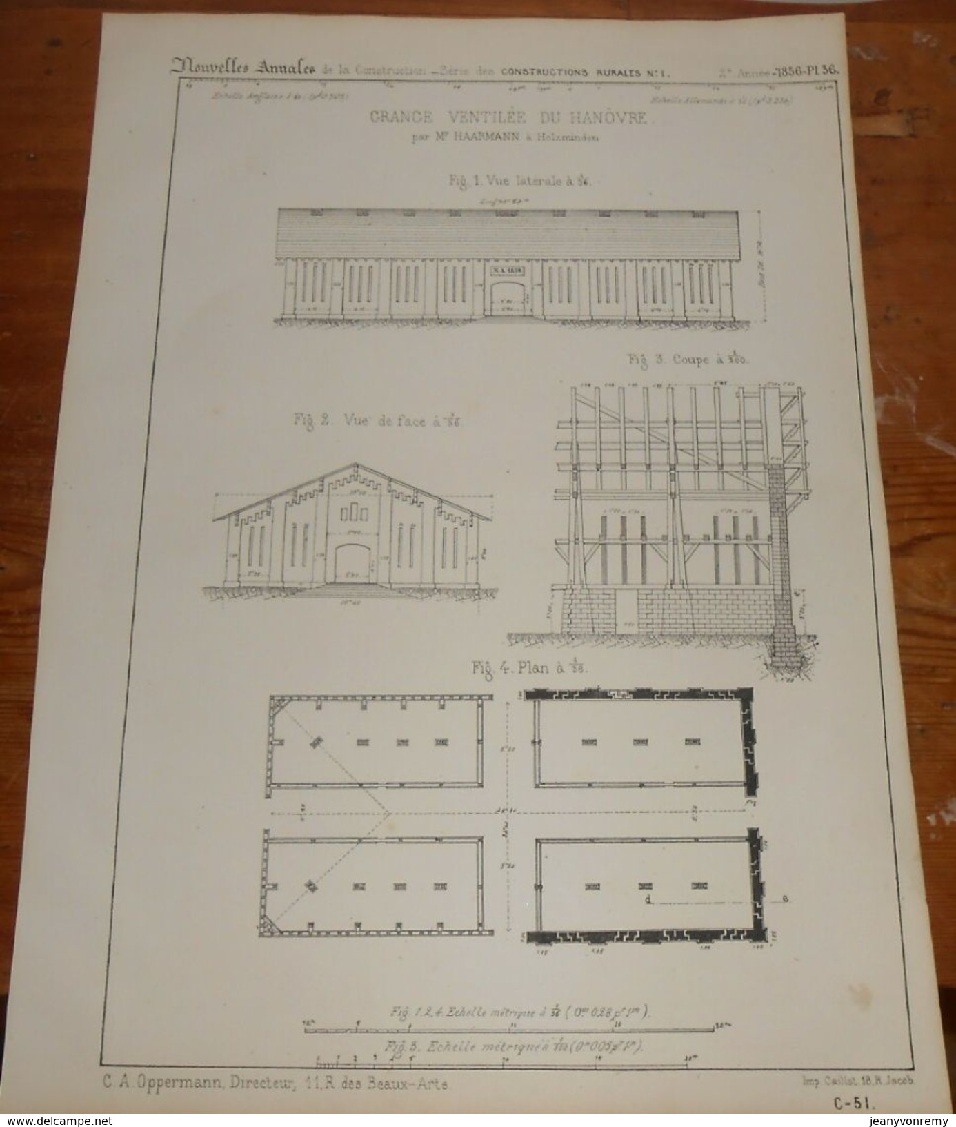 Plan D'une Grange Ventilée Du Hanovre. 1856. - Travaux Publics