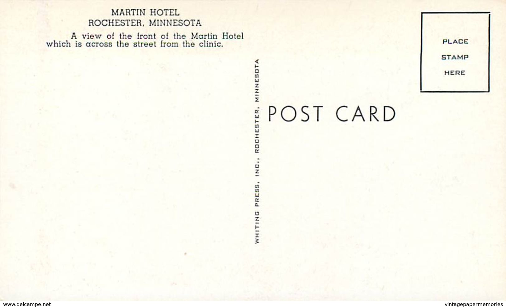 275923-Minnesota, Rochester, Martin Hotel, Whiting Press - Rochester