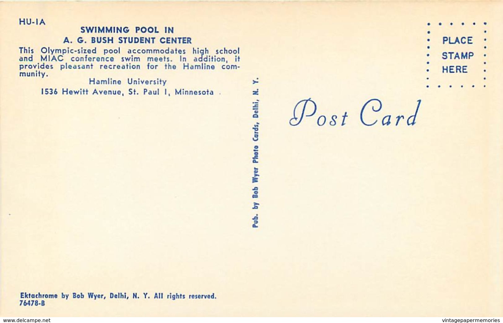 275965-Minnesota, Saint Paul, Hamline University, Swimming Pool, Bob Wyer By Dexter Press No 76478-B - St Paul