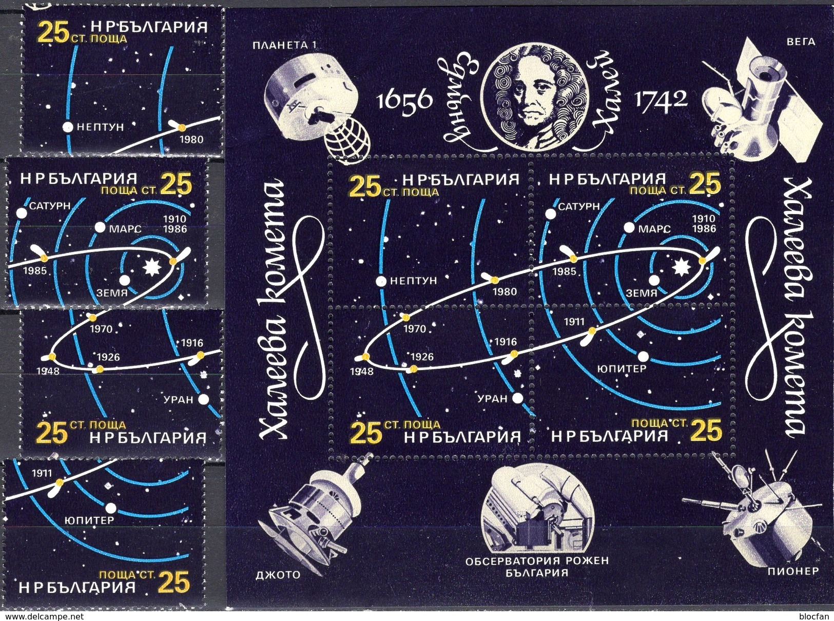 Comet Halley 1986 Bulgarien 3454/7,4ZD,VB+Block 162 ** 11€ Satellit Planeten S/s Blocs Space Se-tenants Bf Bulgaria - Collections, Lots & Séries