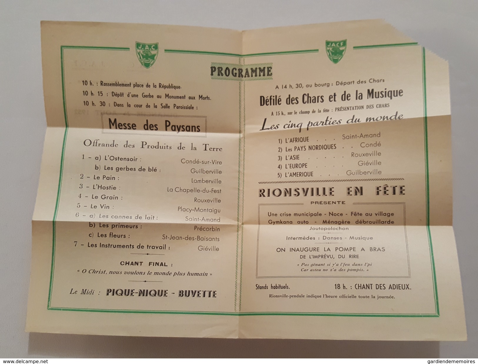 1952 - Programme De La Fête De La Terre à Guilberville - Torigni Sur Vire - Condé Sur Vire - Lamberville - Rouxeville... - Programmes