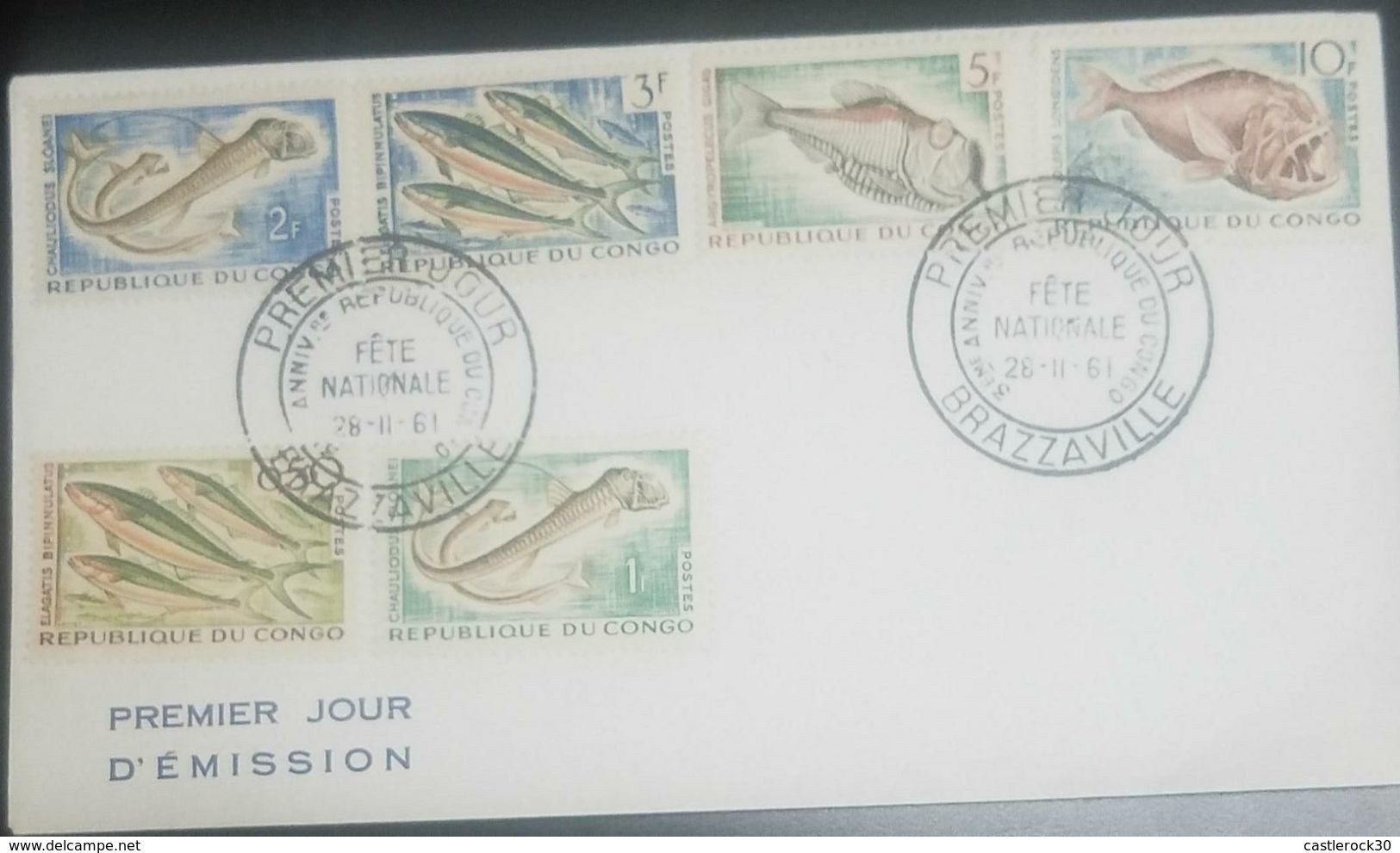 O) 1961 CONGO, FISHES- RAINBOW RUNNER-VIPERFISH-HATCHET -DEEP SEA, FDC XF - FDC