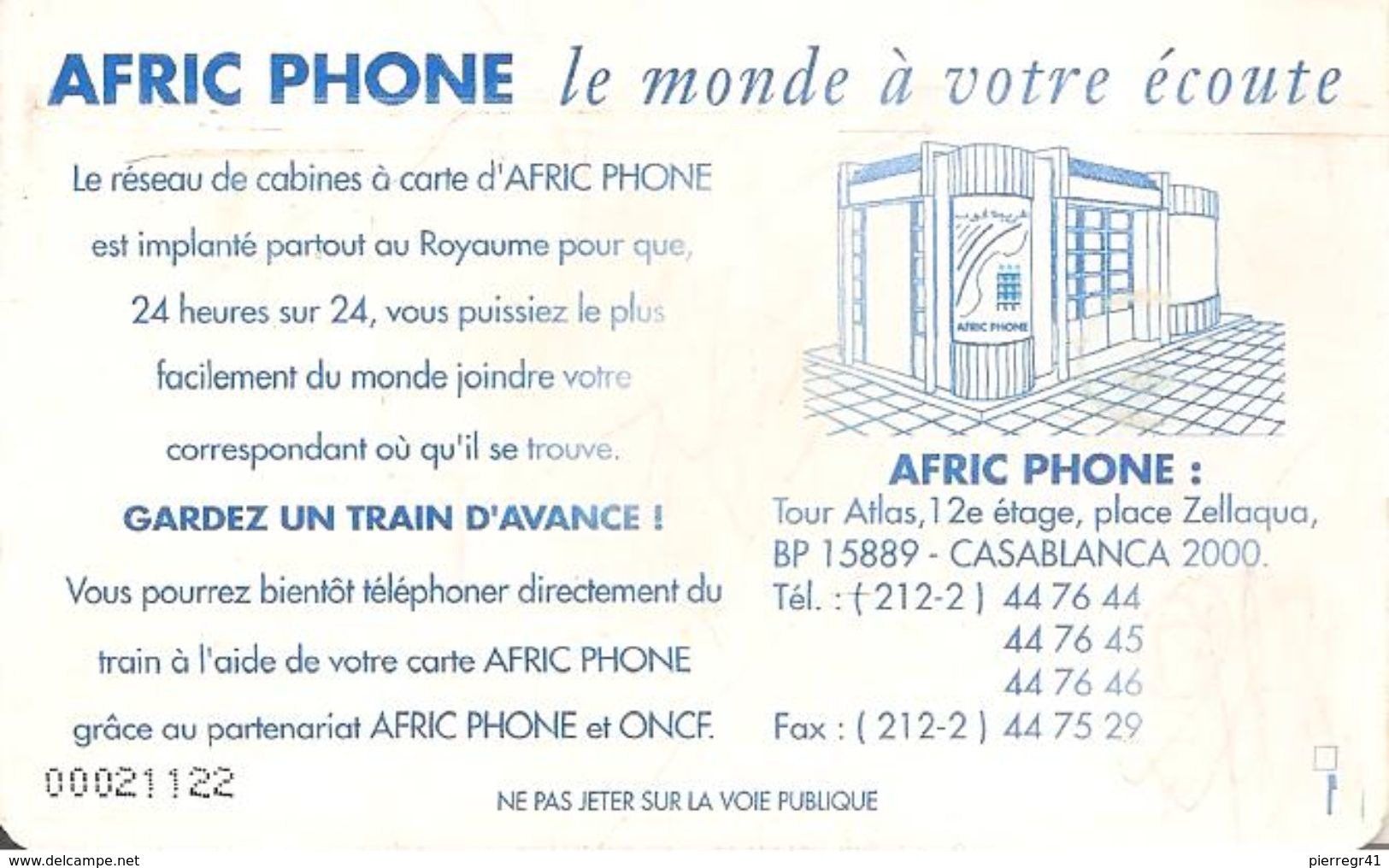 CARTE+PUCE-MAROC-AFRIC PHONE-ONCF-GEM-200 U-TRAIN-UTILISE-TBE - Maroc