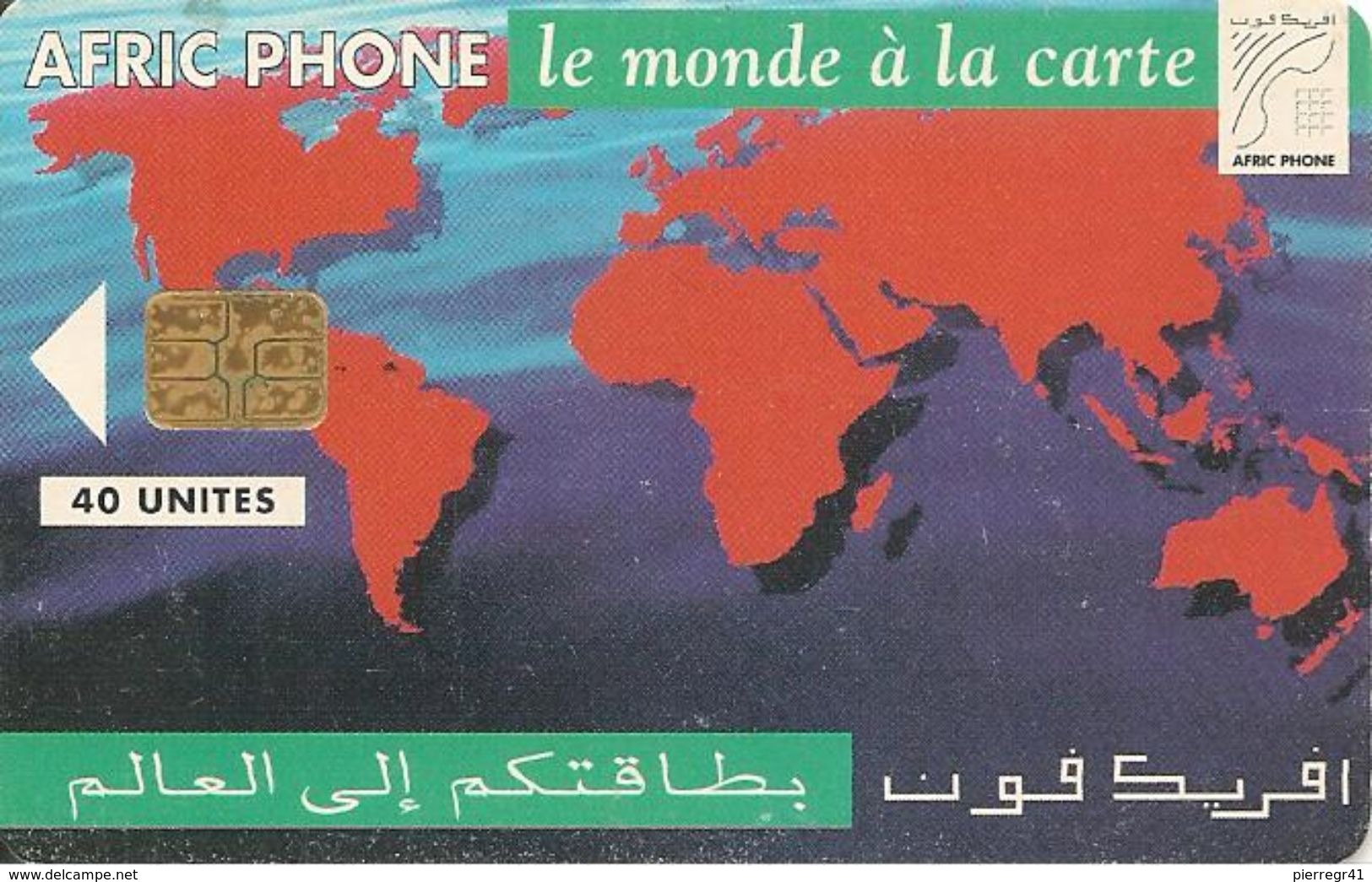 CARTE+PUCE-MAROC-AFRIC PHONE-ONCF-GEM-40U- PLANISPHERE-UTILISE-TB - Maroc