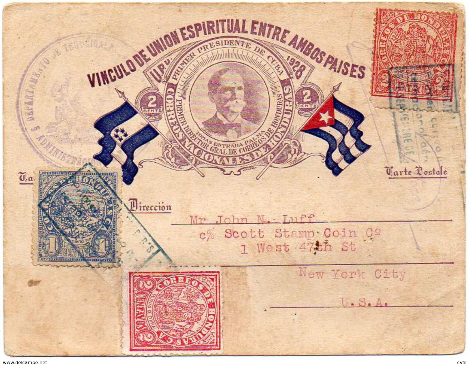 HONDURAS 1929 - First Flight TELA - MIAMI By Registered On A Commemorative Postal Card - Honduras