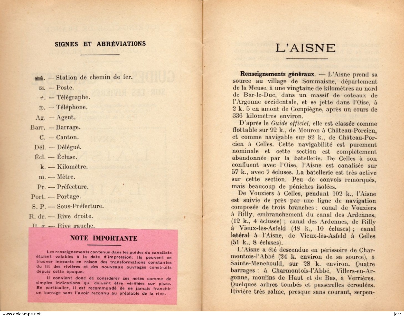 Canoë-Club De France/Guides Du Canoëiste Sur Les Rivières De France/XXVII L'Aisne/1939 - Sport